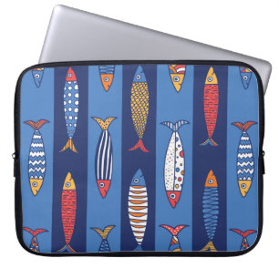 Funda Para Portátil Pescado lindo. Niños de fondo. Patrón transparente