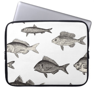 Funda Para Portátil Pescado vintage sin foco paternvintage, pescado, p