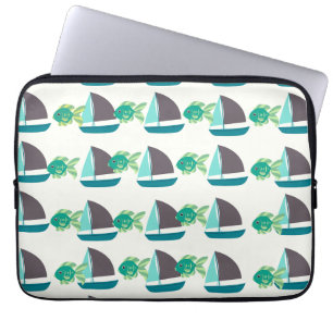 Funda Para Portátil Pescado y barco abstracto