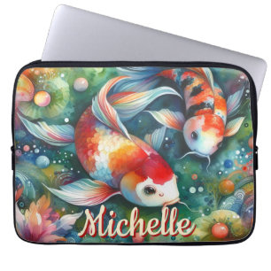 Funda Para Portátil Pez Koi Acuarela Personalizada Caprichosa