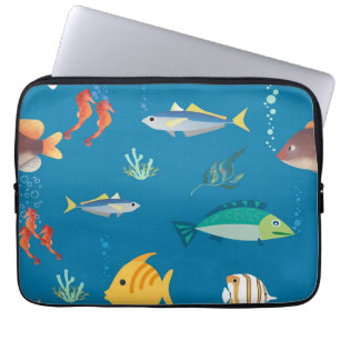 Funda Para Portátil Pez moderno y caballito de mar patrón ilustrado az