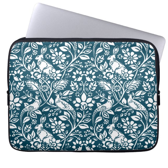 Funda Para Portátil Pheasant and Hare Pattern, Indigo Blue and White (Frente)