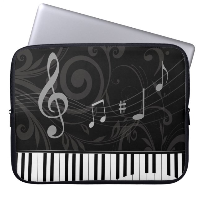 Funda Para Portátil Piano caprichoso y notas musicales (Frente)