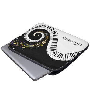 Funda Para Portátil Piano Keys y Gold Music Notes
