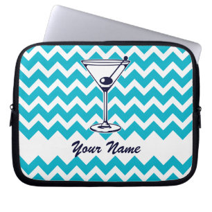 Funda Para Portátil Pictograma Martini con patrón Chevron Azul