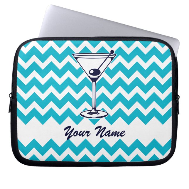 Funda Para Portátil Pictograma Martini con patrón Chevron Azul (Frente)