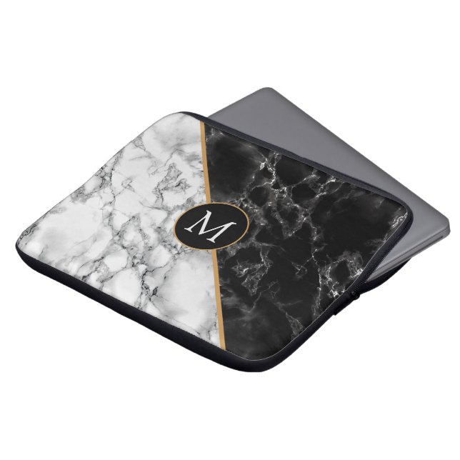 Funda Para Portátil Piedra de mármol blanco y negro a la moda -agrega  (Superior anverso)