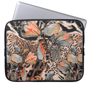 Funda Para Portátil Piel animal salvaje africana con flor marrón