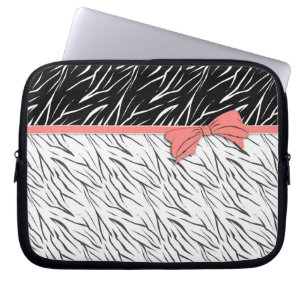 Funda Para Portátil Piel de cebra tigre blanco negro rayas de cuero ro