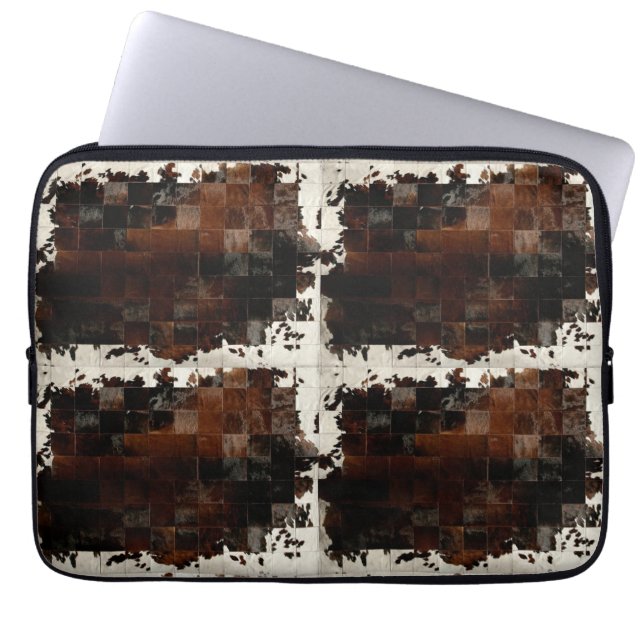 Funda Para Portátil Piel de vaca de Rústico Brown Patchwork (Frente)