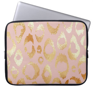 Funda Para Portátil Piel leopardo, textura dorada rosa