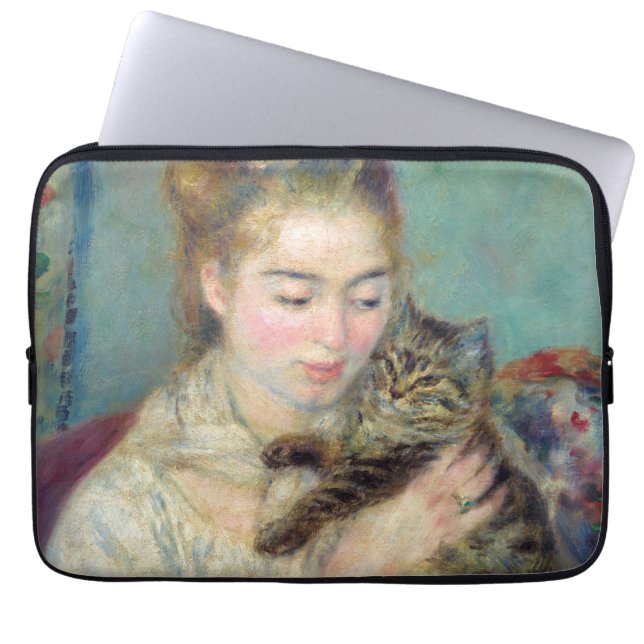 Funda Para Portátil Pierre-Auguste Renoir - Mujer con un gato (Frente)