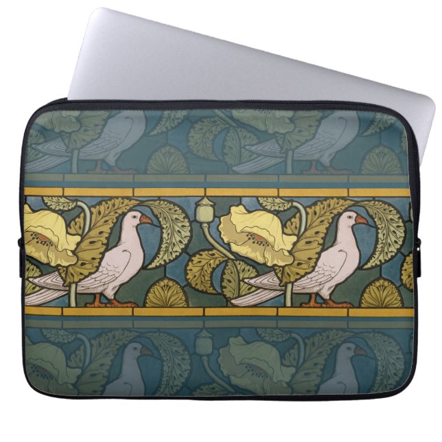 Funda Para Portátil Pigeon Blue Yellow Fish Art Nouveau (Frente)