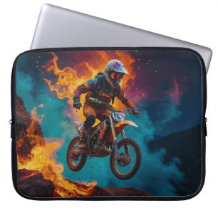 Funda Para Portátil Piloto de Motocross y Erupción Volcánica
