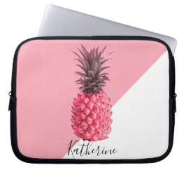 Funda Para Portátil Piña fina y fina de color rosa y blanco
