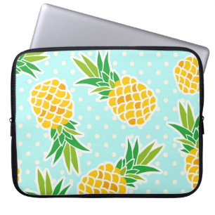 Funda Para Portátil Piñas Exóticas: Polka Azul-Dot Diversión.