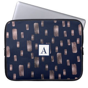 Funda Para Portátil Pincel Moderno Rosa Dorado y Azul Marino Brillante