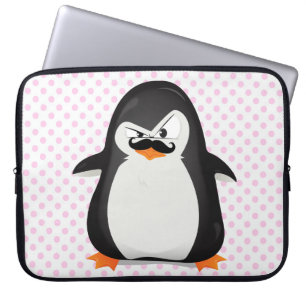 Funda Para Portátil Pingüino blanco negro lindo y bigote divertido