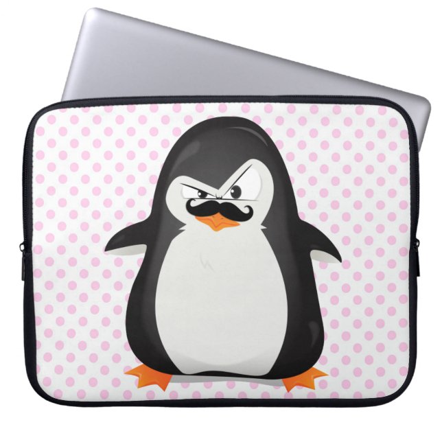 Funda Para Portátil Pingüino blanco negro lindo y bigote divertido (Frente)