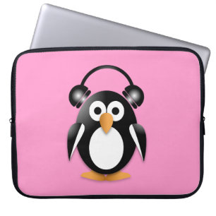 Funda Para Portátil Pingüino con auriculares