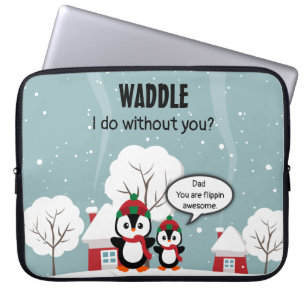 Funda Para Portátil Pingüino Gris Y Bebé En Nieve De Invierno