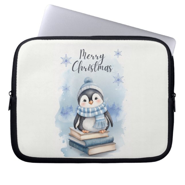 Funda Para Portátil Pingüino Navidades de acuarela (Frente)