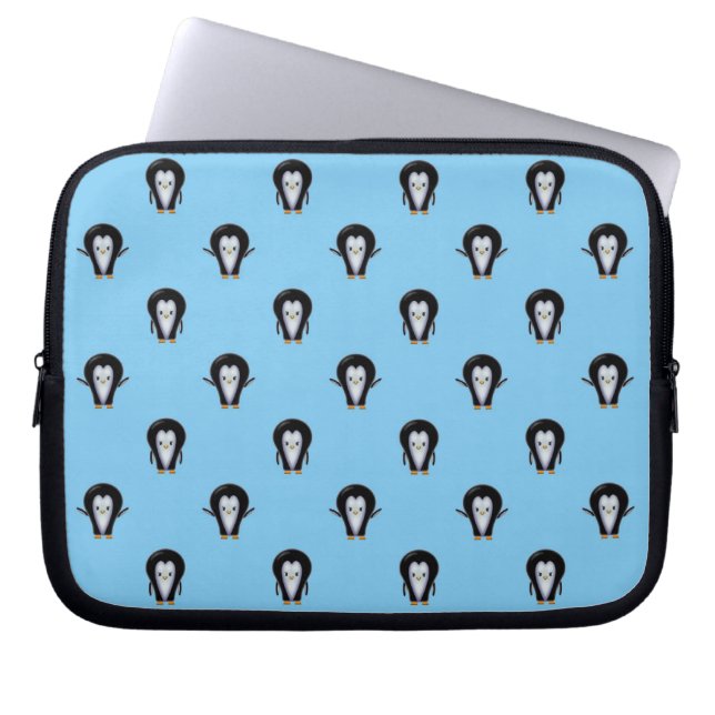 Funda Para Portátil Pingüinos guapos sobre azul invernal (Frente)