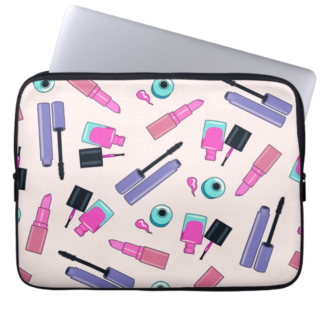 Funda Para Portátil Pink and Purple Make Up Cosmetics Pattern (Frente)