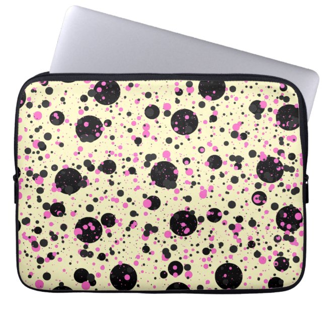 Funda Para Portátil Pink & Black Polka Dot Glam Pattern (Frente)