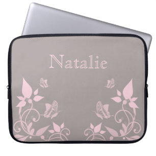 Funda Para Portátil Pink Butterfly Floral Electronics Sleeve