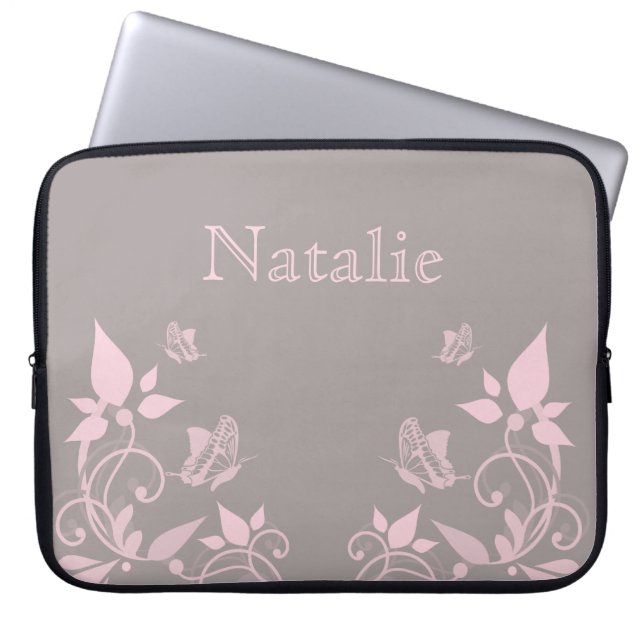 Funda Para Portátil Pink Butterfly Floral Electronics Sleeve (Frente)