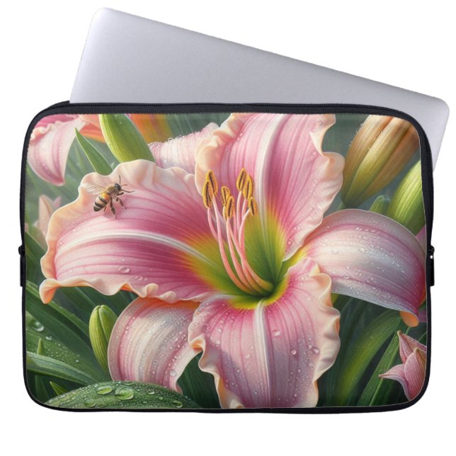 Funda Para Portátil Pink Daylily Floral (Frente)