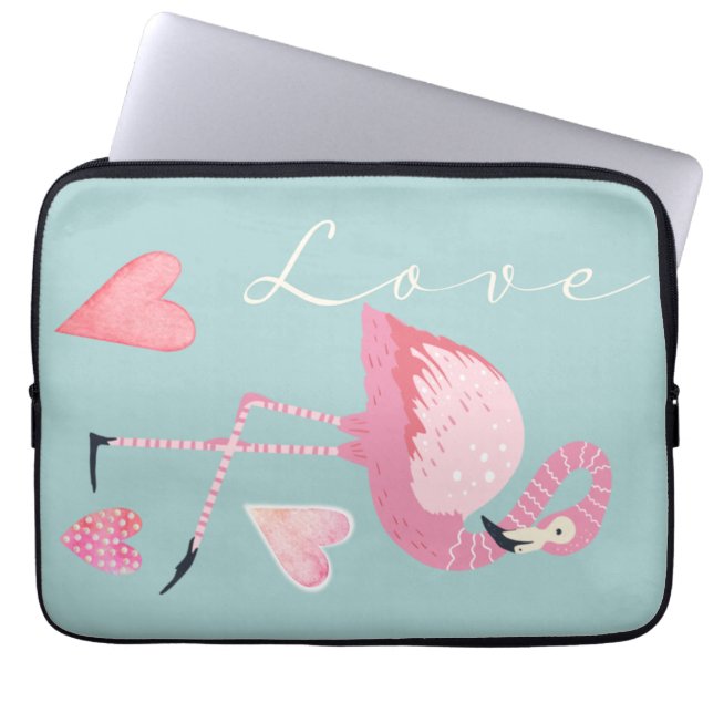 Funda Para Portátil Pink Flamingo Love Electronics Bag (Frente)