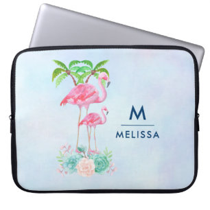 Funda Para Portátil Pink Flamingo Momma & Baby with Palm Trete