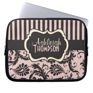 Funda Para Portátil Pink Grey Ivory Polka puntos rayados manga de port