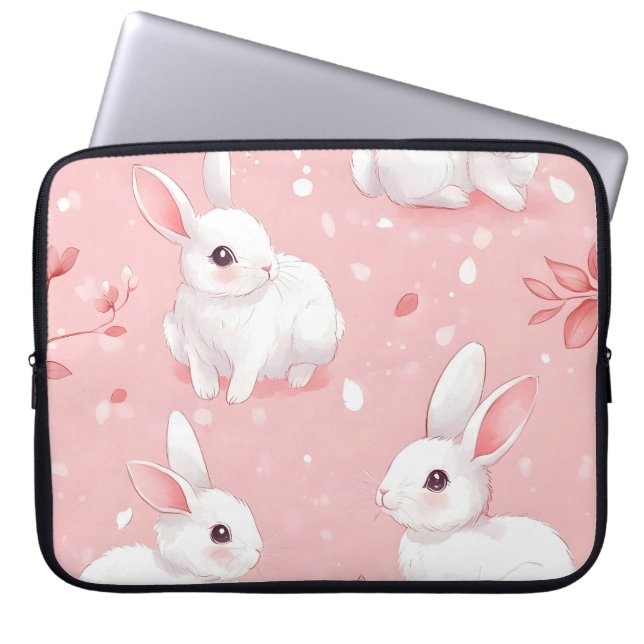 Funda Para Portátil Pink Meadow Bunny Floral Garden (Frente)