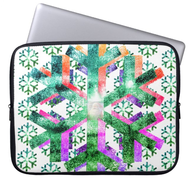 Funda Para Portátil Pink, Purple + Green Snowflakes on Electronics Bag (Frente)
