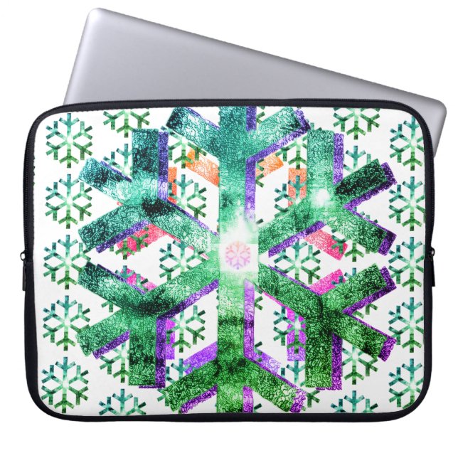 Funda Para Portátil Pink, Purple + Green Snowflakes on Electronics Bag (Frente)