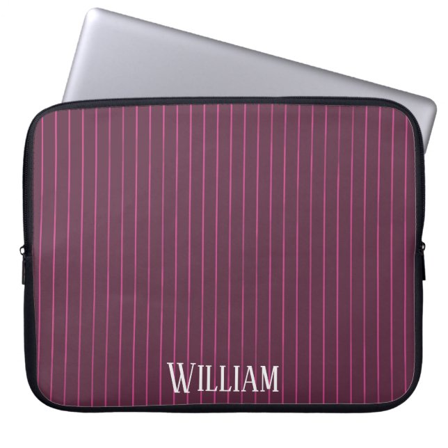 Funda Para Portátil Pinstripes burdeos personalizadas (Frente)