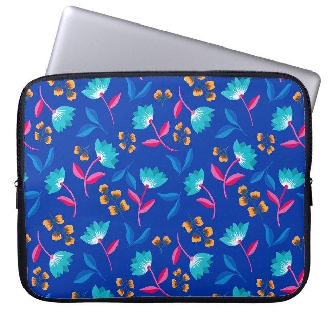 Funda para portátil pintada con flores azul brilla (Frente)