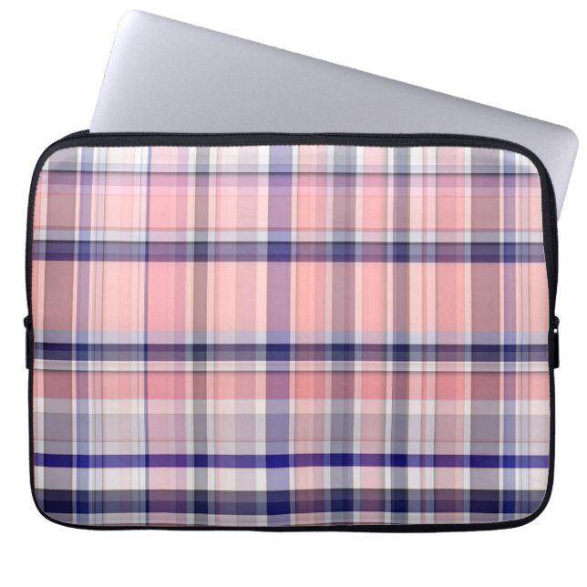 Funda Para Portátil Pintada Madras de la pinza azul azul de la marina  (Frente)