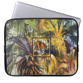Funda Para Portátil Pintado de palmeras tropicales con monograma