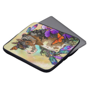 Funda Para Portátil Pintar caballo Mustang con iris y mariposas