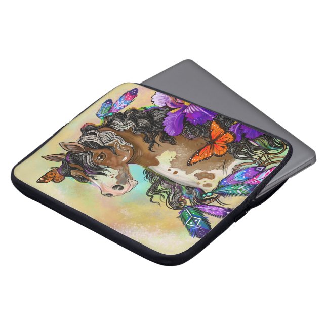 Funda Para Portátil Pintar caballo Mustang con iris y mariposas (Superior anverso)