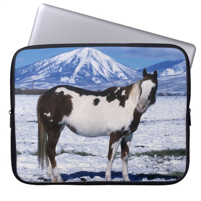 Funda Para Portátil Pinte el caballo que se coloca en la nieve (Frente)