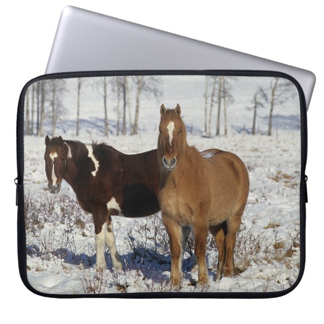 Funda Para Portátil Pinte los caballos en la nieve (Frente)