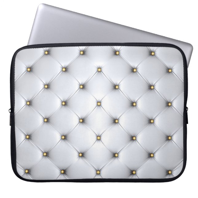Funda Para Portátil Pintuck luce blanco y dorado elegante (Frente)