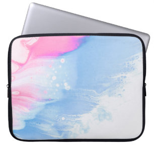 Funda Para Portátil Pintura abstracta azul blanco y rosa