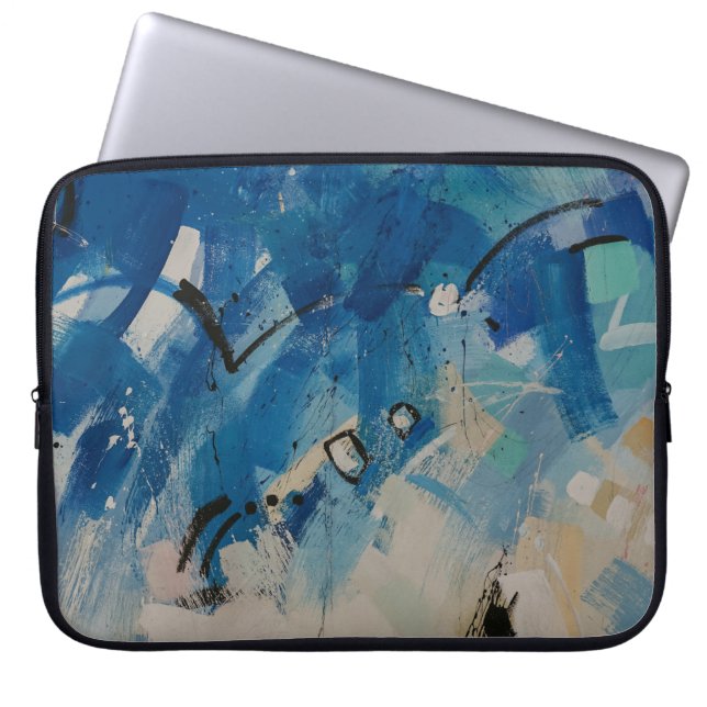 Funda Para Portátil Pintura abstracta azul y blanco (Frente)