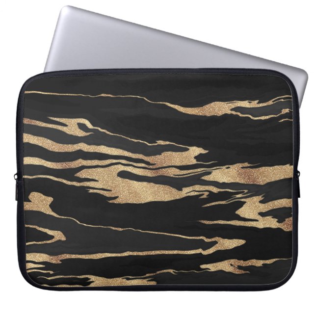 Funda Para Portátil Pintura abstracta de mármol negro de oro (Frente)
